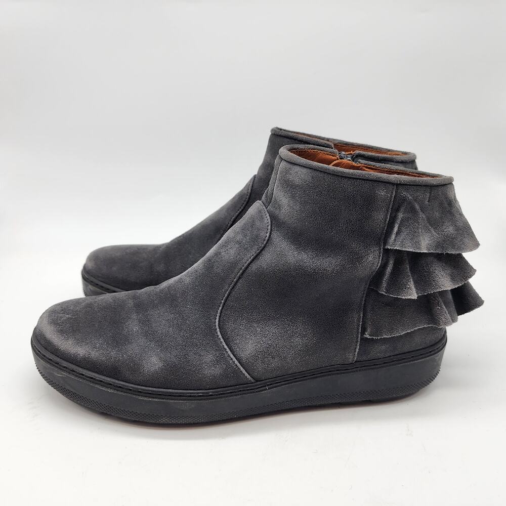 Chie Mihara Suede Ruffle Ankle Boot EU 38 US 8 Gray Side Zip - Picture 4 of 8